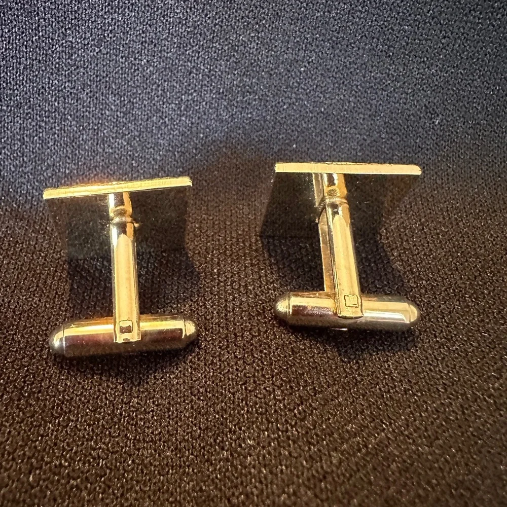 Vintage Gold Tone Men’s Square Cufflinks Gray/Black Stone